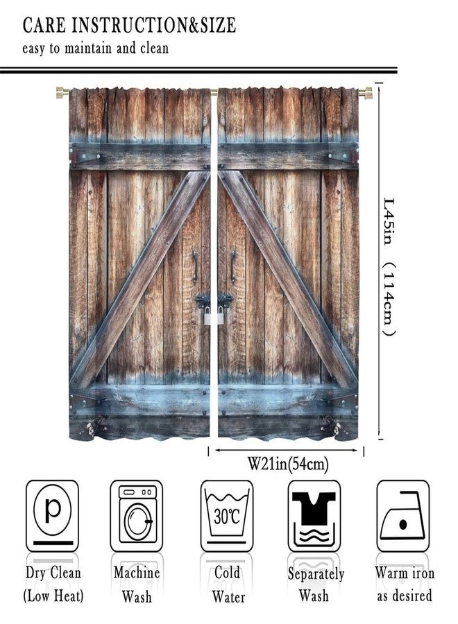 LOMADIA Rustic Country Kitchen Curtains, Retro Farmhouse Vintage Barn Door Wooden Board Pattern 2 Panels Window Rod Pocket DecorateCurtain for Bedroom Living Room Drapes 42x45in - Image 2